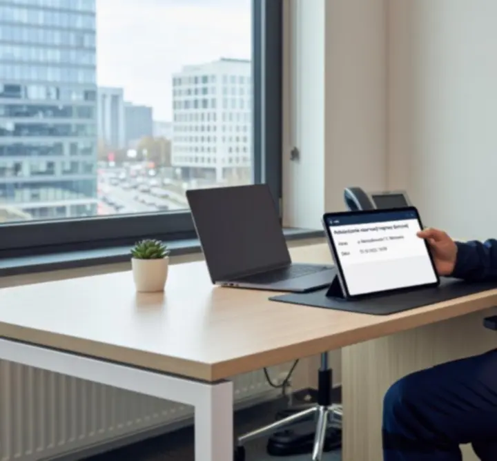 Technik Fixorynex przyjmuje zgłoszenie awarii na tablecie