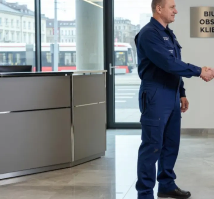 Przedstawiciel firmy podający dłoń technikowi Fixorynex po udanej współpracy